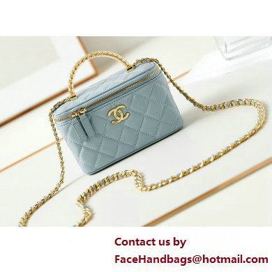 Chanel Lambskin, Resin & Gold-Tone Metal Clutch with Chain Bag AP3820 Light Blue 2025 - Click Image to Close